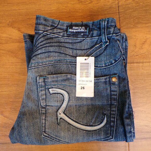 Rock & Republic Straight Denim Long Flare NWT Size 26 - Picture 2 of 11